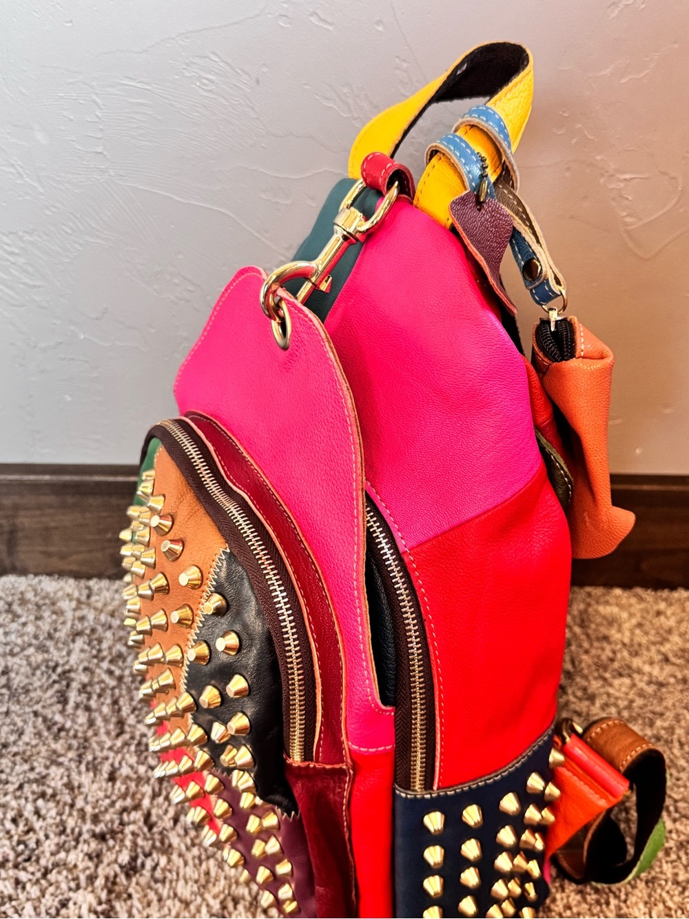 AmeriLeather Studded Patchwork Leather Backpack with Coin Purse - Picture 7 of 16